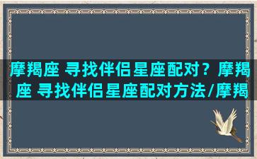 摩羯座 寻找伴侣星座配对？摩羯座 寻找伴侣星座配对方法/摩羯座 寻找伴侣星座配对？摩羯座 寻找伴侣星座配对方法-我的网站